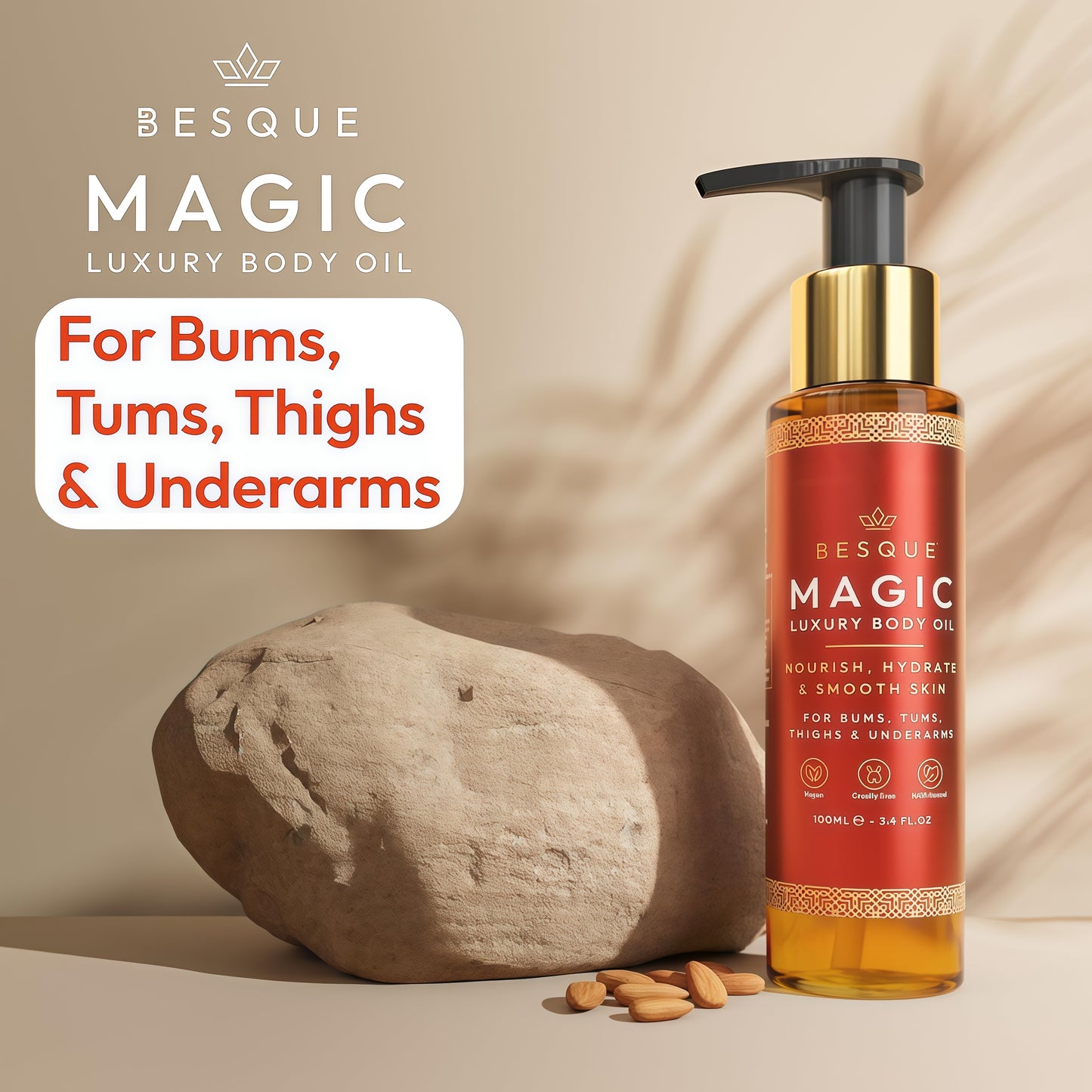 Besque Original Magic Body Oil, 100ML, After Shower Body Oil For Women, Hydrating Skin Care For Full Body That Plumps, Tightens, & Firms Skin With Natural Ingredients, Made In UK - Pack of 1