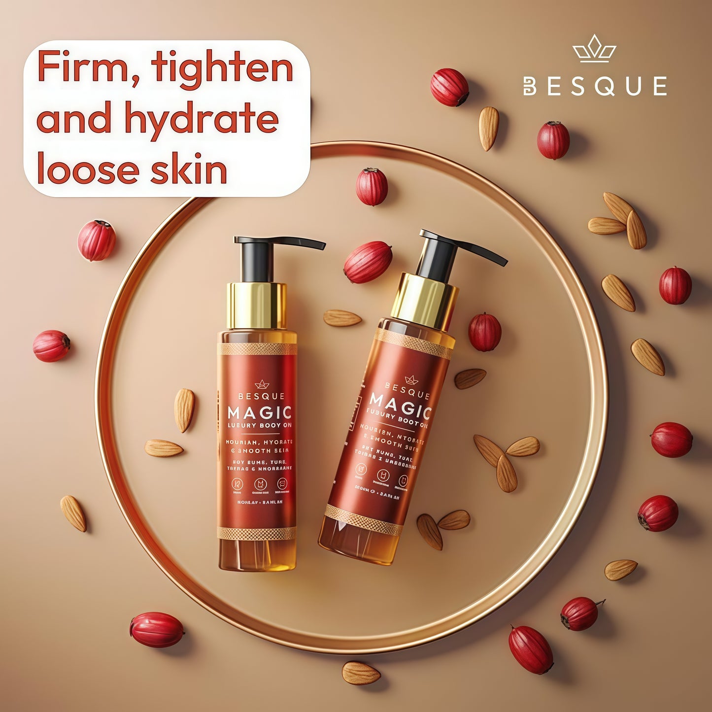 Besque Original Magic Body Oil, 100ML, After Shower Body Oil For Women, Hydrating Skin Care For Full Body That Plumps, Tightens, & Firms Skin With Natural Ingredients, Made In UK - Pack of 1